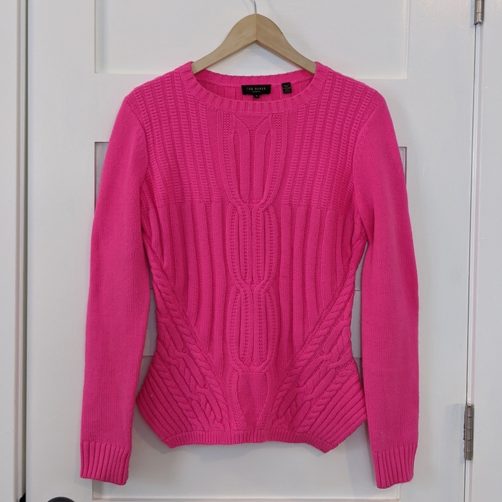 Ted Baker London hot pink cable knit sweater 3